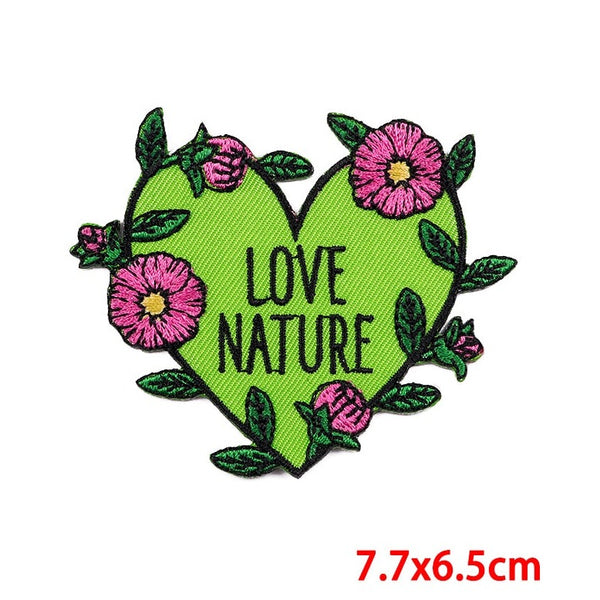 Heart Shaped 'Love Nature' Embroidered Patch