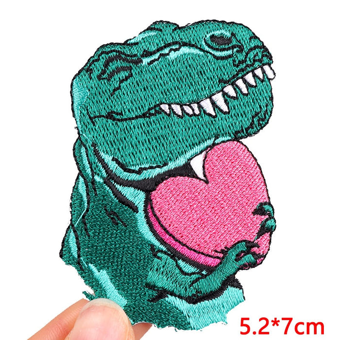 Dinosaur 'Holding Pink Heart' Embroidered Patch