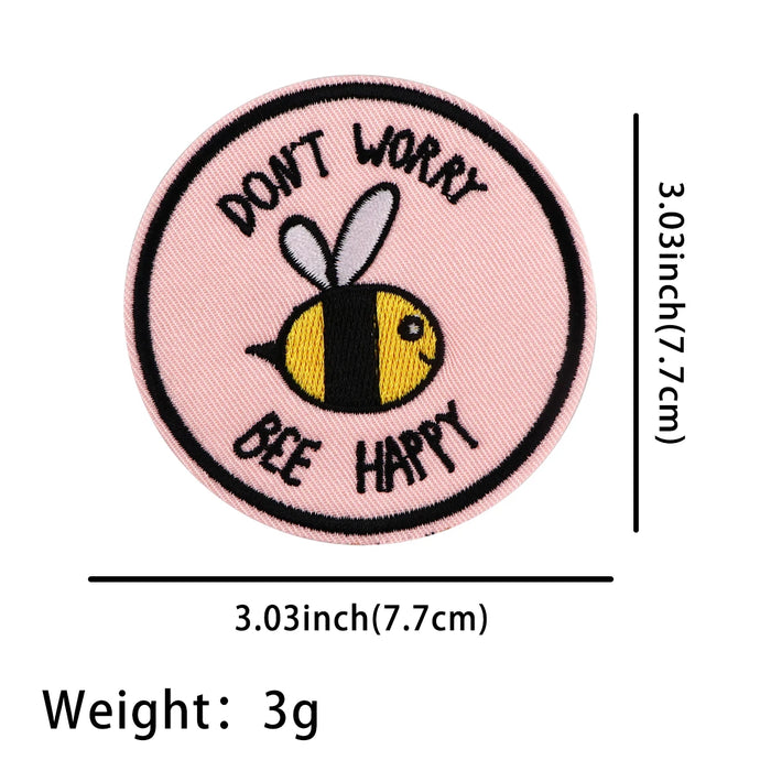 Cute 'Don't Worry Bee Happy 1.0' Embroidered Patch