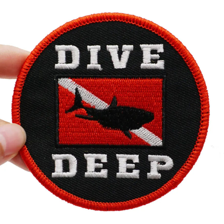 Diver Flag 'Dive Deep and Shark' Embroidered Velcro Patch