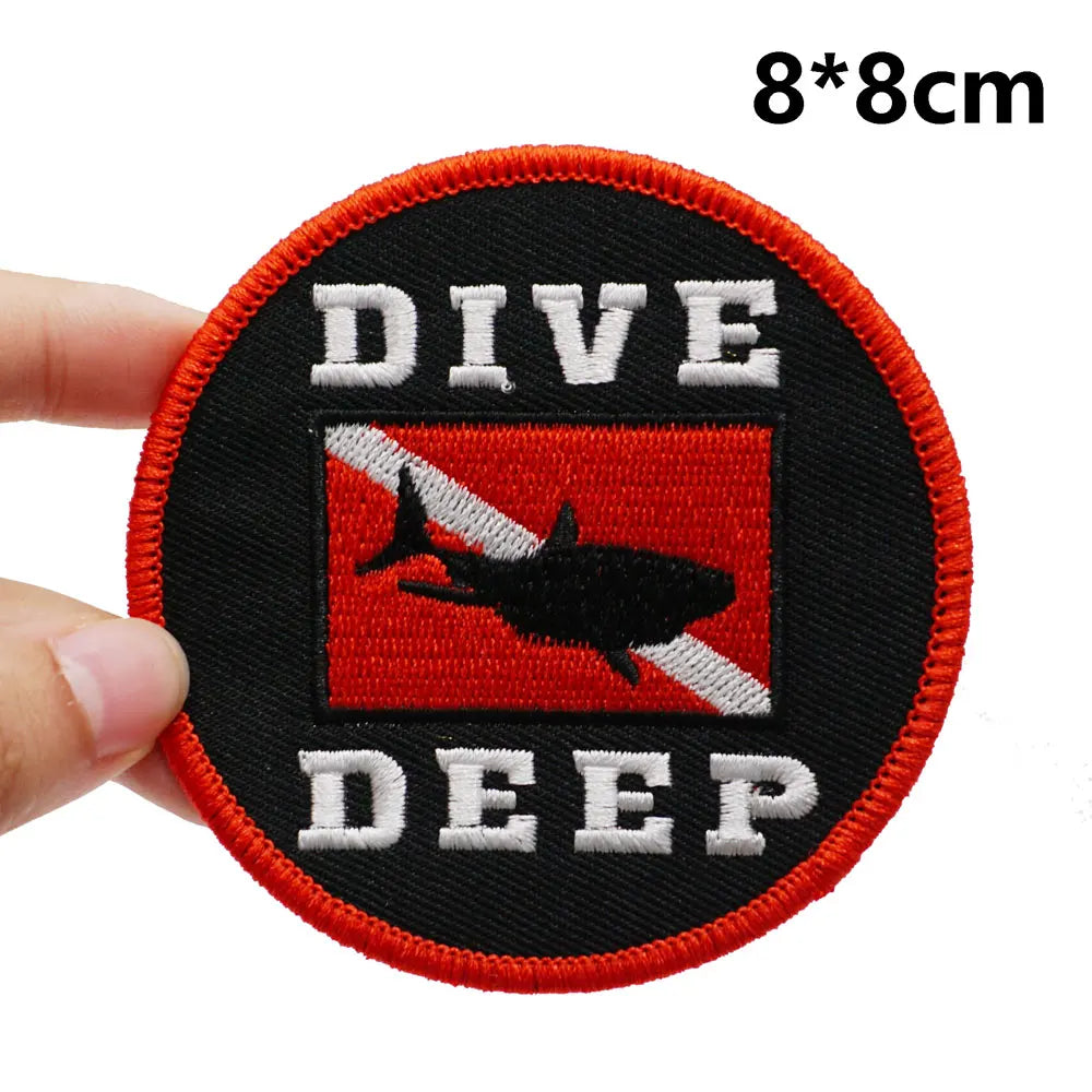 Diver Flag 'Dive Deep and Shark' Embroidered Patch