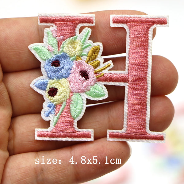 Cute 'Pink Letter H | Flowers' Embroidered Patch