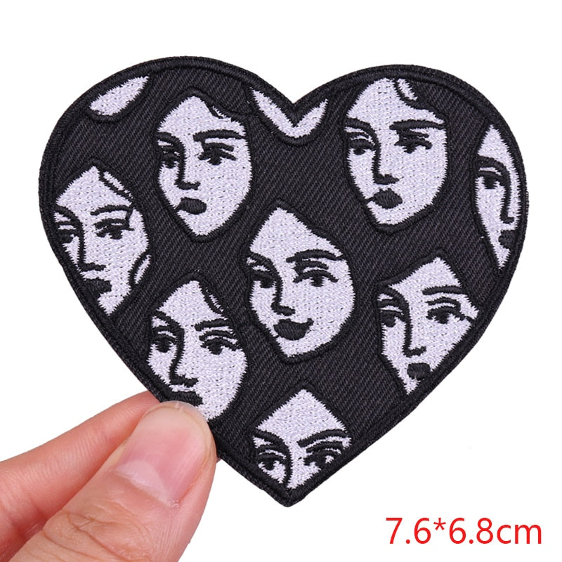 Heart Shaped 'Girls Faces' Embroidered Patch