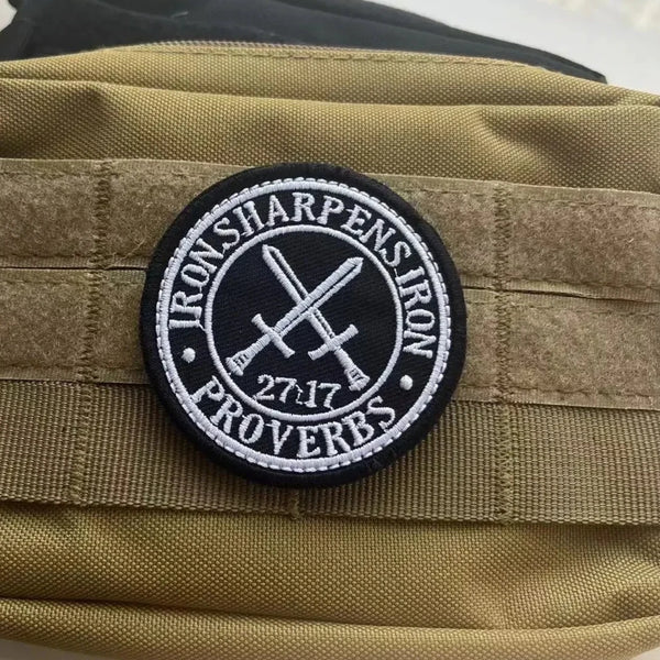 Proverbs 27:17 'Iron Sharpens Iron' Embroidered Velcro Patch