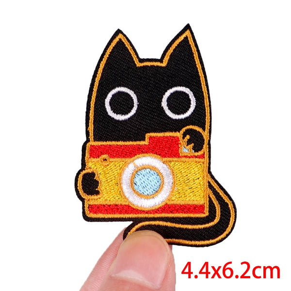 Black Cat 'Taking Picture' Embroidered Patch