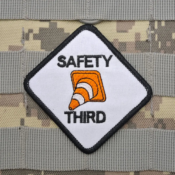 Cone Barrier 'Safety Third' Embroidered Velcro Patch