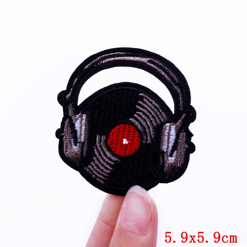 Music 'Phonograph Disc and Headphones' Embroidered Patch