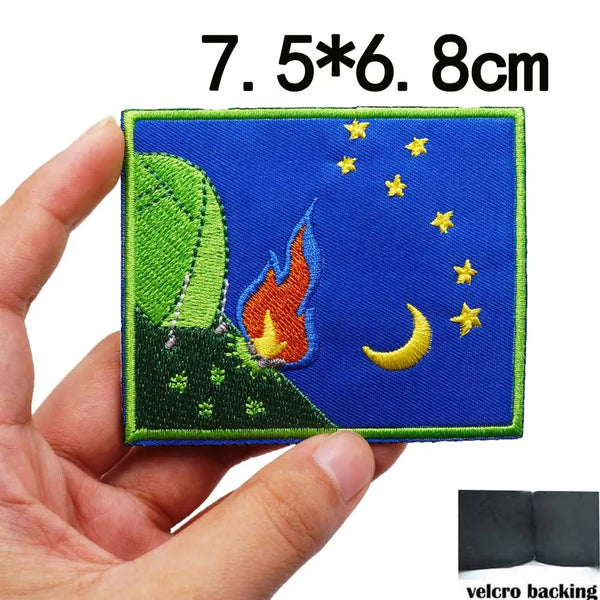 Night Camping 'Moon and Stars' Embroidered Velcro Patch