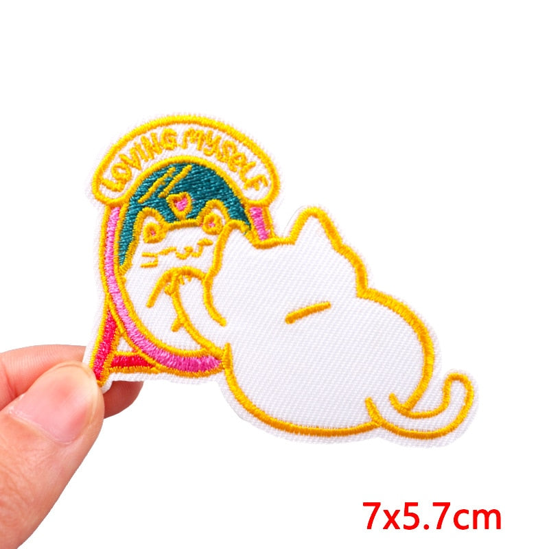 Cute Cat 'Loving Myself | Facing Mirror' Embroidered Patch