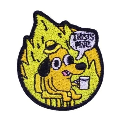 Cute Dog 'Drinking Coffee | This Is Fine' Embroidered Patch