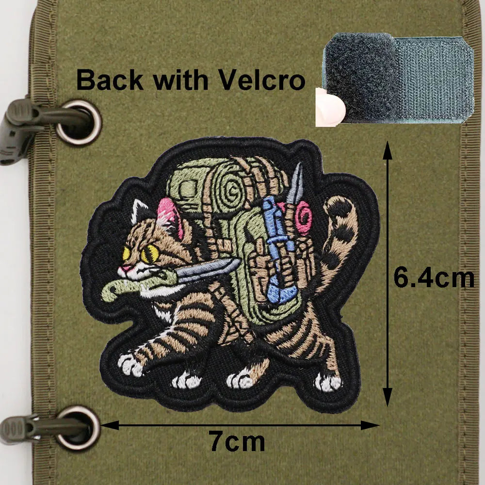 Tactical Cat 'Knife in Mouth' Embroidered Velcro Patch