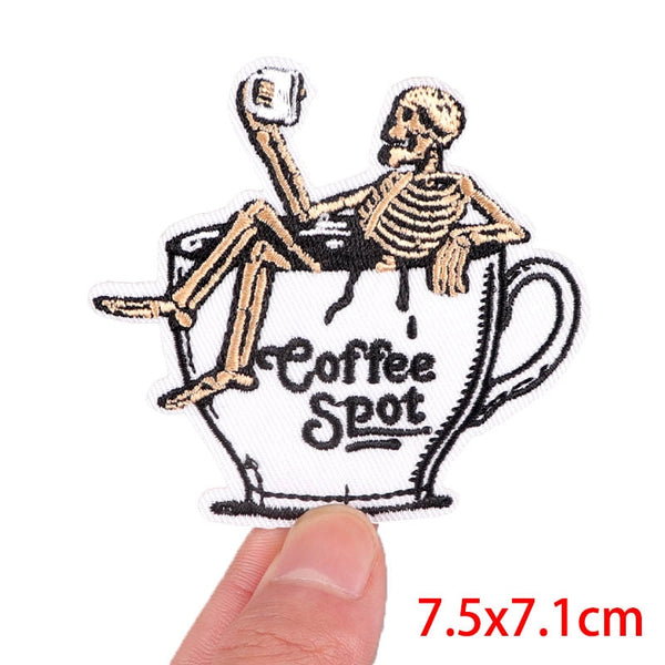 Coffee Spot 'Skeleton Sitting In A Cup' Embroidered Patch