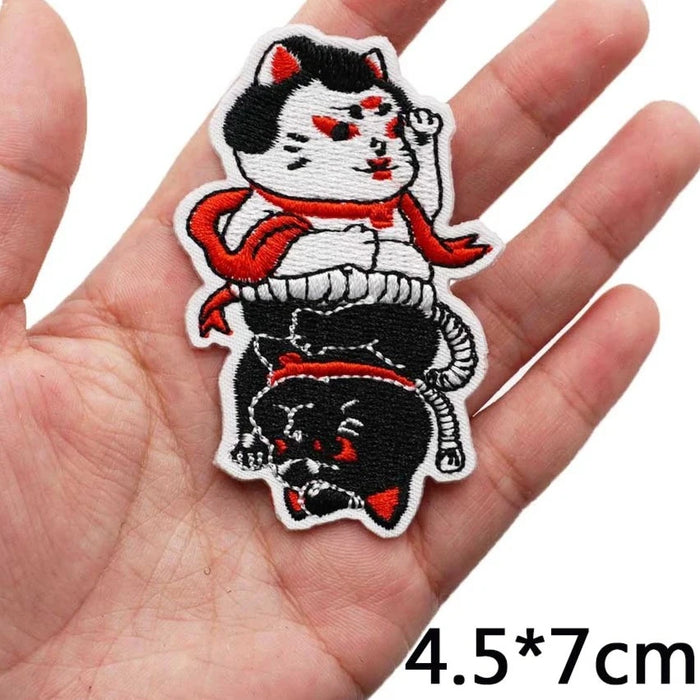 White and Black Cat 'Upside Down' Embroidered Patch