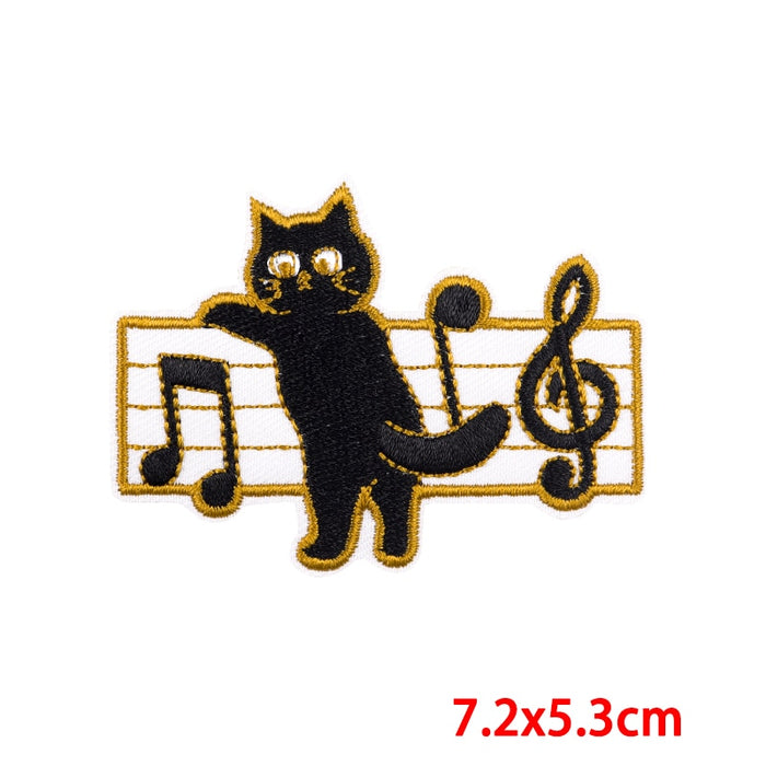 Black Cat 'Music Notes' Embroidered Patch