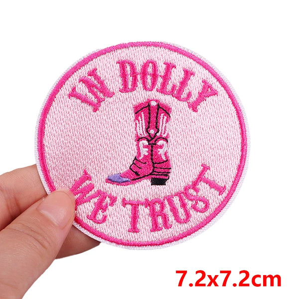 Cowboy Boot ‘In Dolly We Trust | Round’ Embroidered Patch