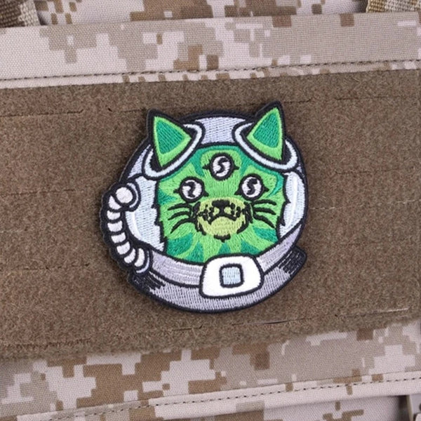 Cute 'Three Eyed Space Cat' Embroidered Velcro Patch