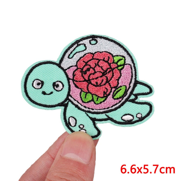 Cute Tortoise 'Flower Aquarium' Embroidered Patch