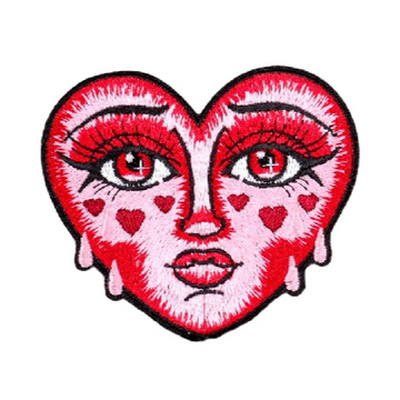 Heart Shaped 'Crying Face' Embroidered Patch