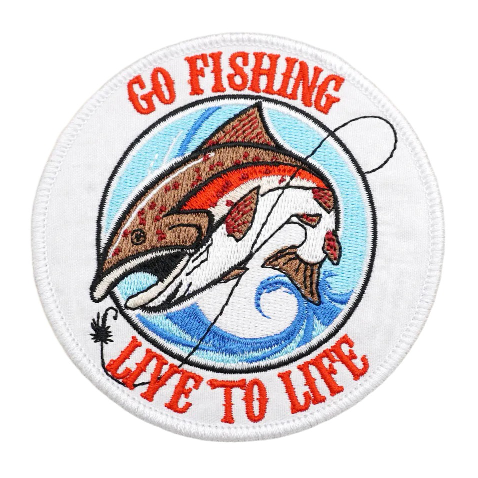 Trout Fish 'Go Fishing Live To Life' Embroidered Velcro Patch