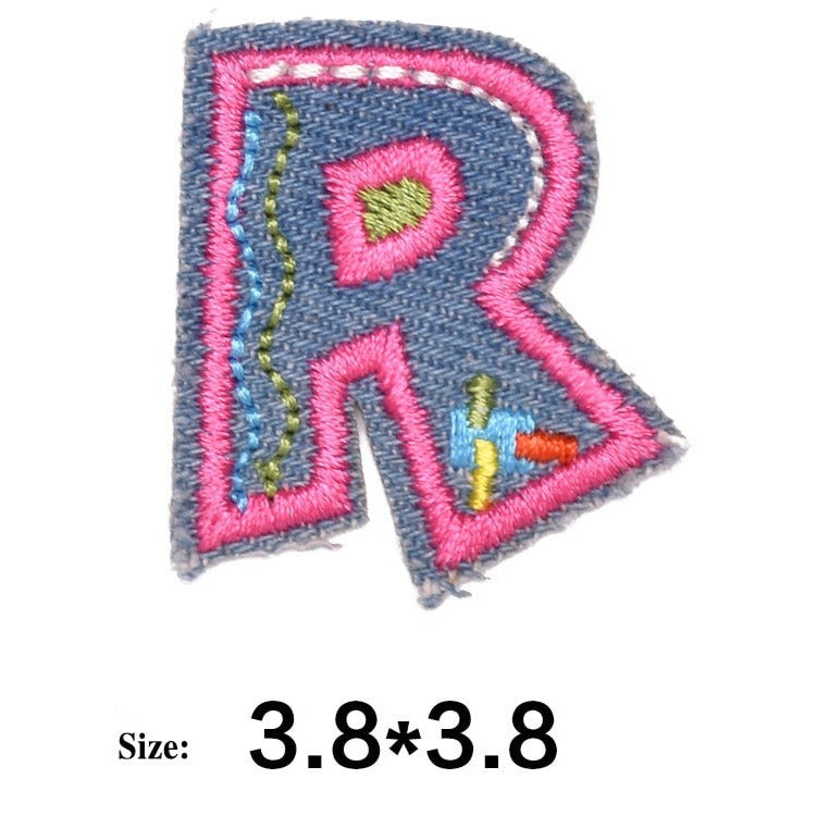 Lower Case R Patches Letter R 'Denim Letter' Embroidered Patch