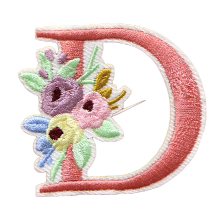 Cute 'Pink Letter D | Flowers' Embroidered Patch