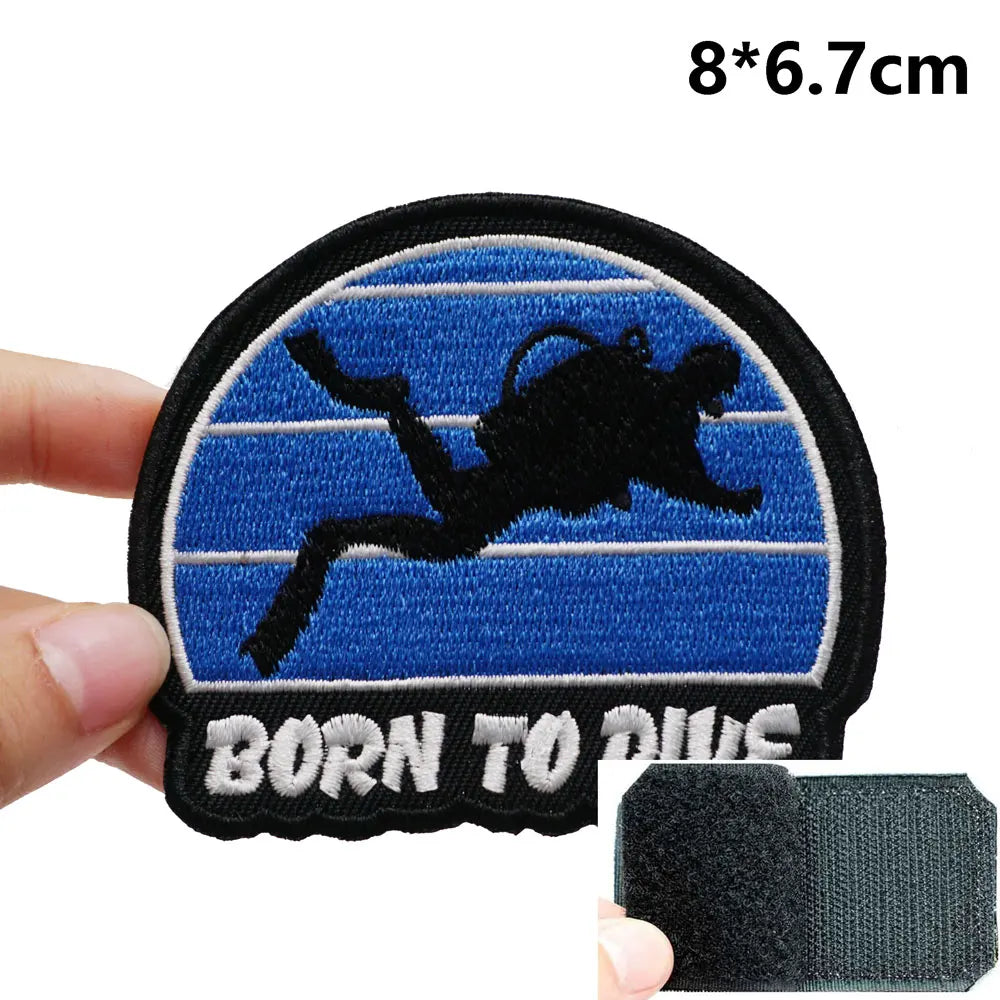 Diver 'Born To Dive' Embroidered Velcro Patch