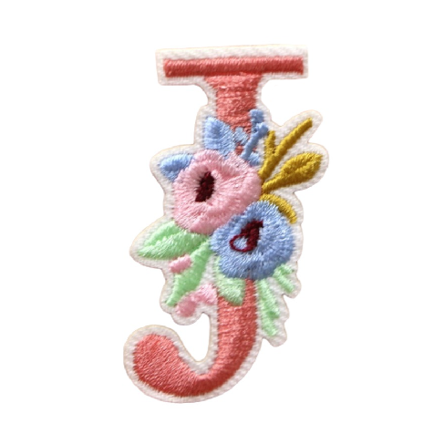 Cute 'Pink Letter J | Flowers' Embroidered Patch