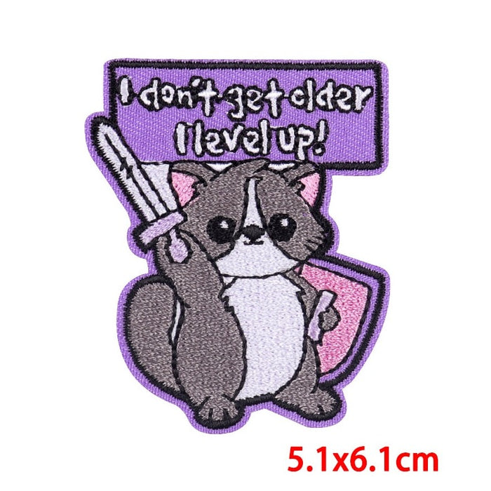 Cute Cat 'I Don't Get Older I Level Up!' Embroidered Patch