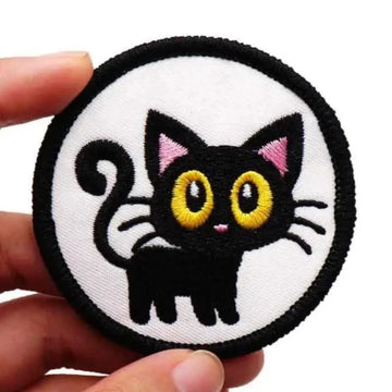 Black Cat 'Yellow Eyes | Round' Embroidered Velcro Patch