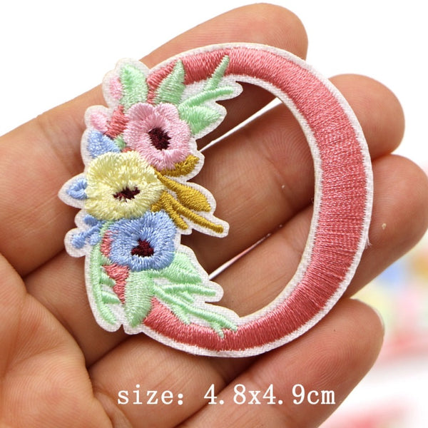 Cute 'Pink Letter O | Flowers' Embroidered Patch