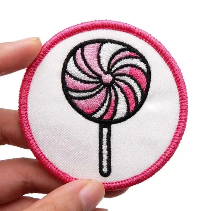 Cute 'White and Pink Lollipop | Round' Embroidered Velcro Patch