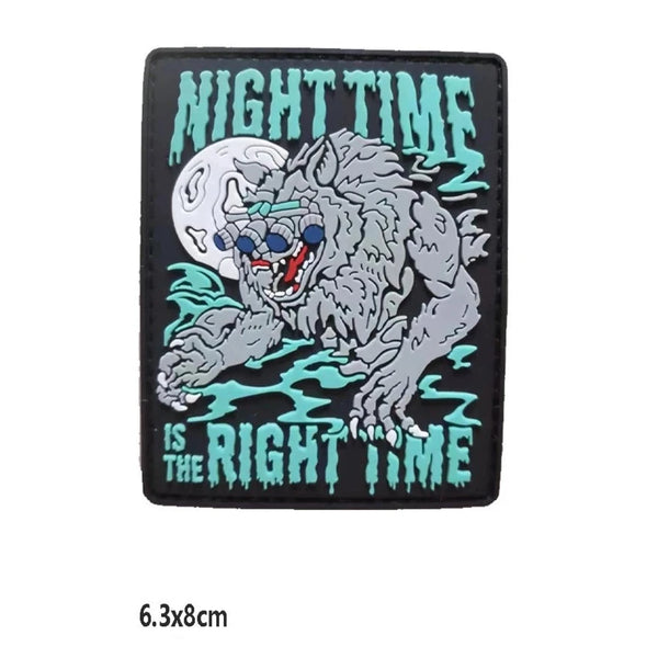 Scary Wolf 'Night Time Is The Right Time' PVC Rubber Velcro Patch