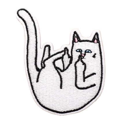 Cute White Cat Falling '1.0' Embroidered Patch