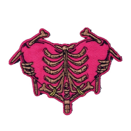 Pink Heart 'Skeleton' Embroidered Patch