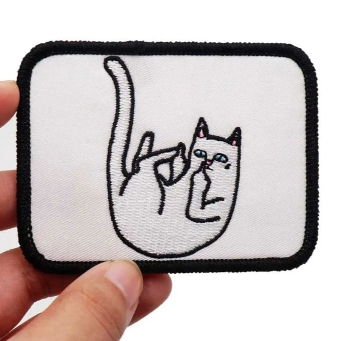Cute White Cat Falling 'Square' Embroidered Velcro Patch