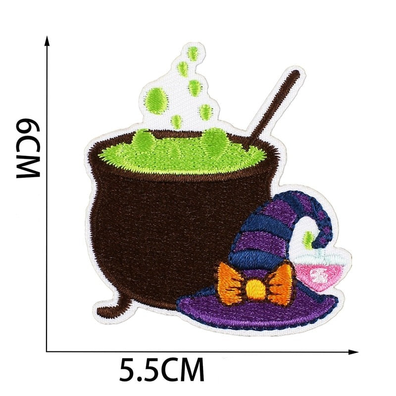 Halloween 'Witch Hat and Cauldron' Embroidered Patch