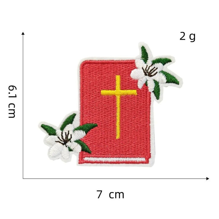 Red Bible and Flowers Embroidered Patch