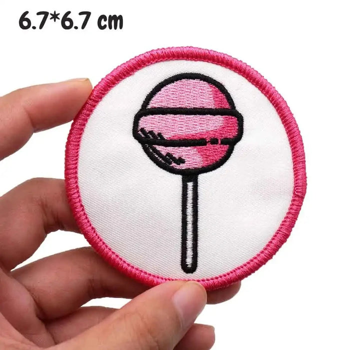Cute 'Pink Lollipop | Round' Embroidered Patch