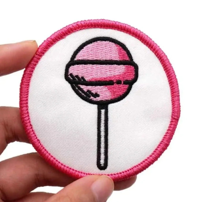 Cute 'Pink Lollipop | Round' Embroidered Velcro Patch