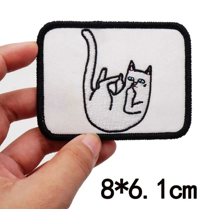 Cute White Cat Falling 'Square' Embroidered Patch