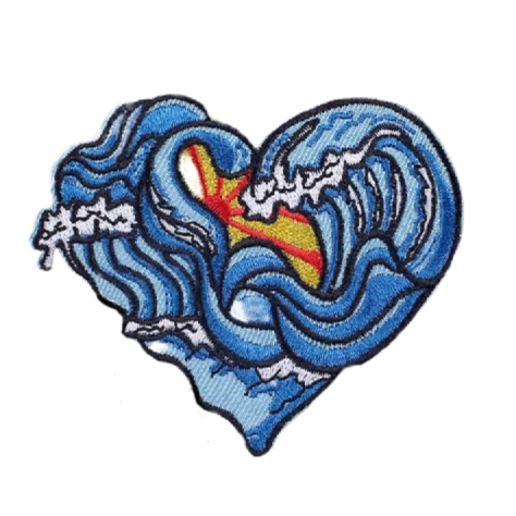 Heart Shaped 'Ocean Waves' Embroidered Patch