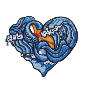 Heart Shaped 'Ocean Waves' Embroidered Patch