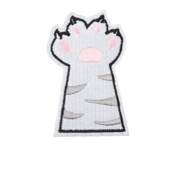 Cute 'Cat Paw | White & Gray' Embroidered Patch