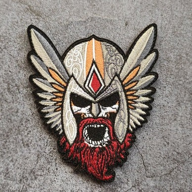 Skull Warrior 'Winged Helmet' Embroidered Velcro Patch