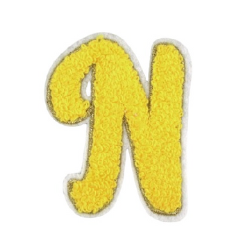 Cute Yellow Chenille 'Letter N' Embroidered Patch