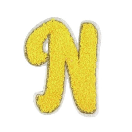 Cute Yellow Chenille 'Letter N' Embroidered Patch