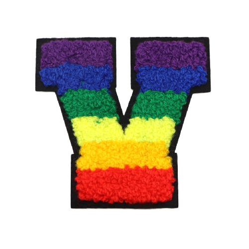 Rainbow Chenille 'Letter V' Embroidered Patch