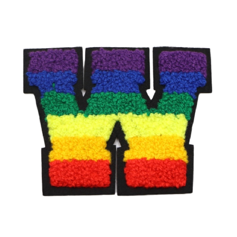 Rainbow Chenille 'Letter W' Embroidered Patch