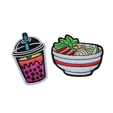 Milk Tea And Noodles 'Set of 2' Embroidered Velcro Patch