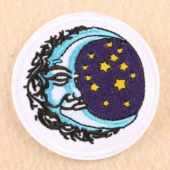 'Crescent Moon and Stars' Embroidered Patch